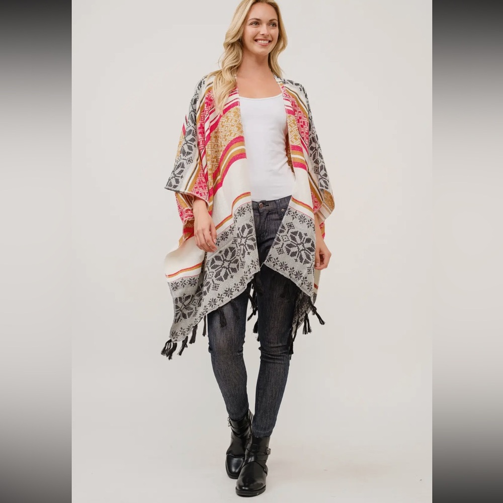 Raj Carrie Striped Poncho Kimono Boho Aztec Southwestern